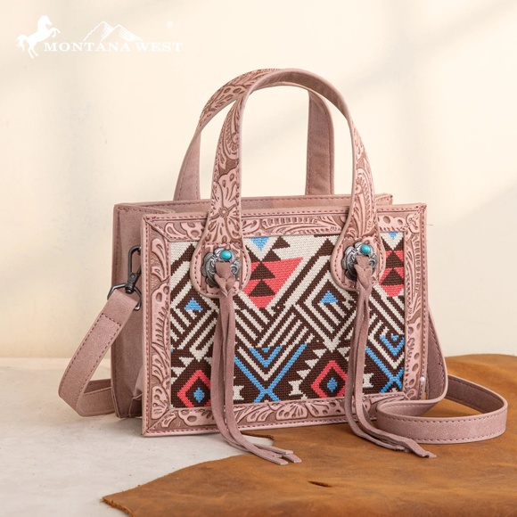 Montana West Aztec Tapestry Mini Tote/Crossbody Pink NWT - Picture 1 of 2